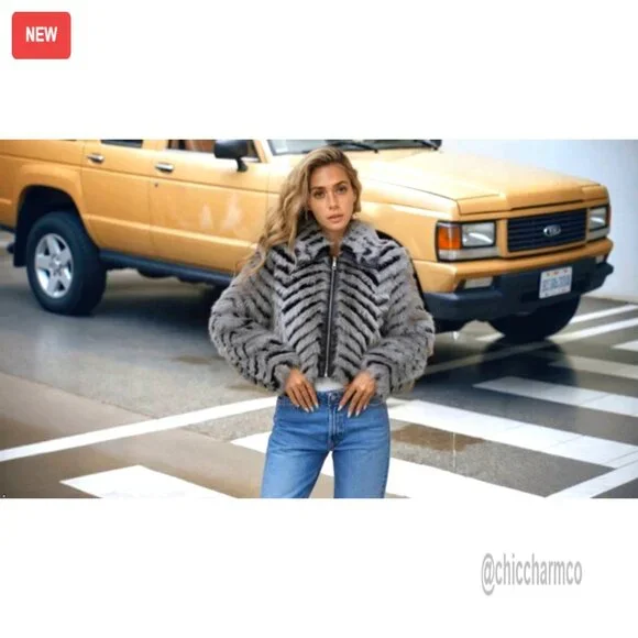 Faux Fur Coat Fluffy Cropped Oversized Shaggy Jacket Chic Winter Outerwear - Picture 7 of 7